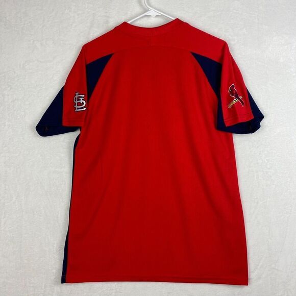 Majestic St. Louis Cardinals Shirt Mens Red Blue Short Sleeve V-neck Logo MLB - Picture 2 of 9